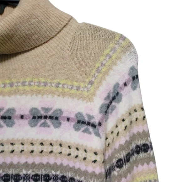 LOFT Striped Neutral Beige Fair Isle Turtleneck Sweater Women's Size Large L - Picture 7 of 12